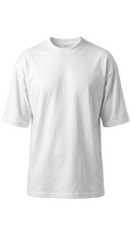A plain white short-sleeve drop shoulder t-shirt displayed against a clean white background.